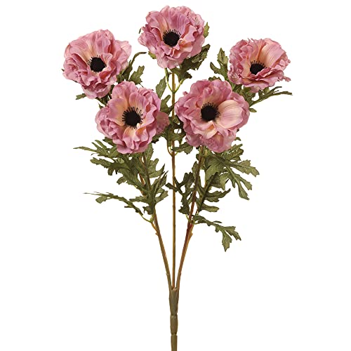 19″ Anemone Silk Flower Bush -Purple (Pack of 12) Artificial Flower Arrangements