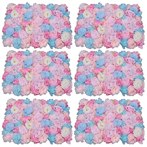 Flower Wall Panel Set, 6 Pack Artificial Wall Flower Backdrop 24×16 Inch 3D Silk Hydrangea Rose Floral Panel for Photo Background Home Party Wedding Backdrop Decoration Artificial Flower Arrangements