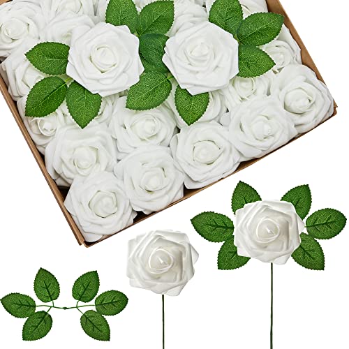 InnoGear Artificial Flowers, 100 Pcs Faux Flowers Fake Flowers White Roses Perfect for DIY Wedding Bouquets Centerpieces Bridal Shower Party Home Flower Arrangement Decorations Artificial Flower Arrangements