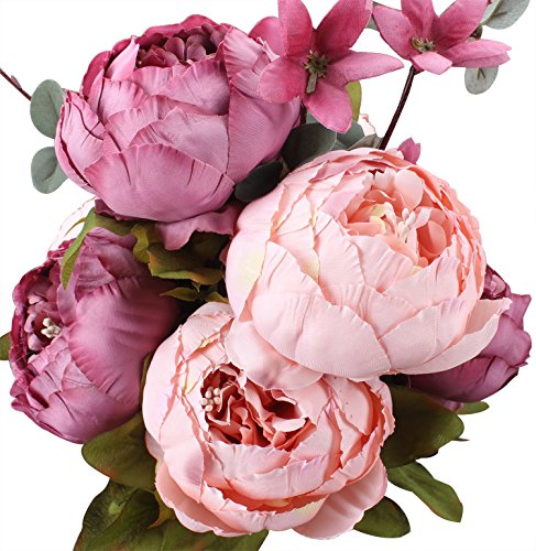 Duovlo Fake Flowers Vintage Artificial Peony Silk Flowers Wedding Home Decoration,Pack of 1 (New Sweetened Bean) Artificial Flower Arrangements