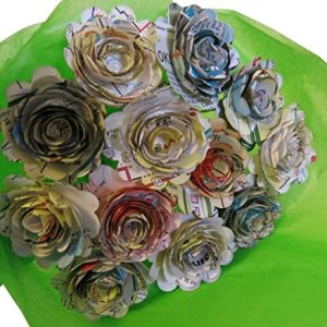 always in blossom road map roses on stems 15 inch paper flowers bouquet one dozen travel theme wedding or bridal shower table centerpiece decorations 0