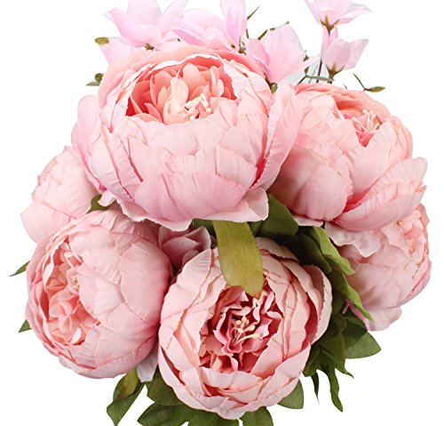 Duovlo Springs Flowers Artificial Silk Peony Bouquets Wedding Home Decoration,Pack of 1 (Spring Light Pink) Artificial Flower Arrangements