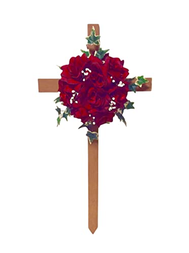 Cemetery Cross Memorial Artificial Flowers Red Roses 