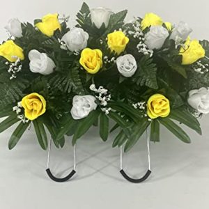 yellow and white rose headstone saddle for cemetery grave decoration summer flowers for gravesite sympathy flowers 0