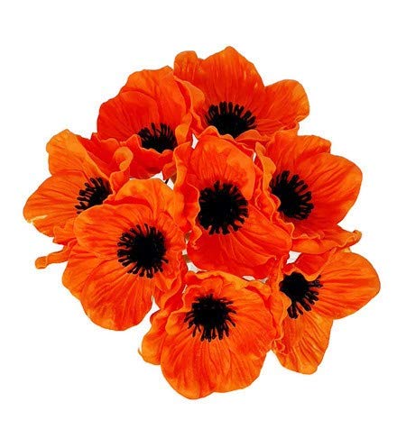 Floral Kingdom 8 pcs Real Touch Anemone Poppy Bouquet for Artificial Flower Decor (Orange) Artificial Flower Arrangements
