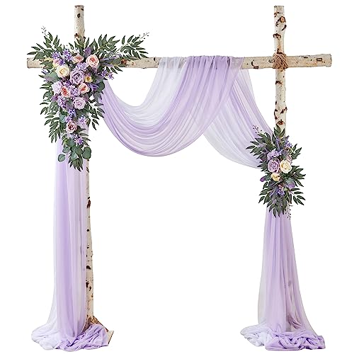 Fsslower Wedding Arch Flowers with Drape Kit (Pack of 4) – 2pcs Artificial Flower Swag with 2pcs Draping Fabric for Wedding Ceremony Arbor and Reception Backdrop Decoration (Lilac) Artificial Flower Arrangements