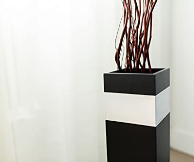 Silky Flower Store Black Silver Accent Tall Rectangle Floor Vase, Green Floral Crafts, Decorative Modern Statement Vase 27-inch 14 14 Product: Green Floral Crafts Rectangle Tall Floor Vase 27-inch - Handcrafted for Home Decor, Dried Flower Branches. Artificial Floral Arrangements - Ideal for Living Room Decoration - Black with Silver Accent