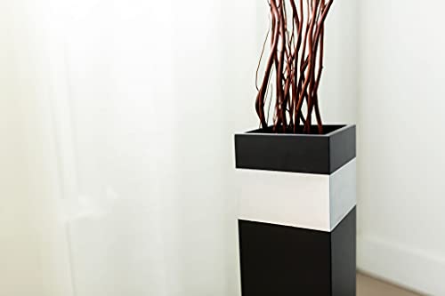Silky Flower Store Black Silver Accent Tall Rectangle Floor Vase, Green Floral Crafts, Decorative Modern Statement Vase 27-inch 5 5 Product: Green Floral Crafts Rectangle Tall Floor Vase 27-inch - Handcrafted for Home Decor, Dried Flower Branches. Artificial Floral Arrangements - Ideal for Living Room Decoration - Black with Silver Accent