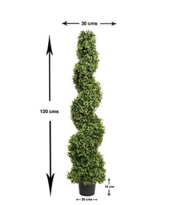 Product: 2x Artificial Spiral Boxwood Topiary Trees | Realistic Artificial Design | UV Protected for Outdoor Use | Indoor and Outdoor Use | Elegant Decoration (4ft/120cm)