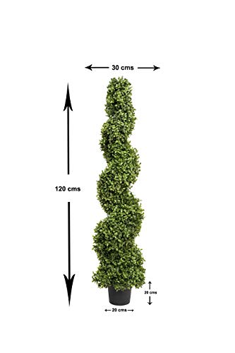 Product: 2x Artificial Spiral Boxwood Topiary Trees | Realistic Artificial Design | UV Protected for Outdoor Use | Indoor and Outdoor Use | Elegant Decoration (4ft/120cm)