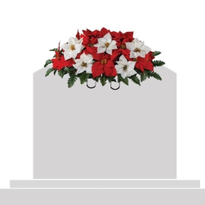 Product: Sympathy Silks Artificial Cemetery Flowers - Christmas Poinsettias - Outdoor Grave Decorations - Red and White Poinsettias Saddle for Headstone