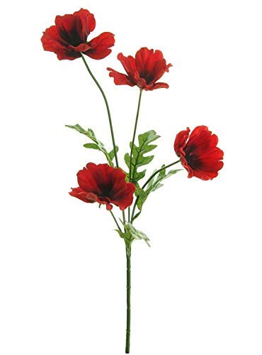 Silky Flower Store Artificial Red Poppy Stems, 10 Pack Wild Flowers with Leaves, 4 Heads Each, 45cm 4 4 Product: 10 x Red Poppy Stems 45cm Artificial Flowers 4 Flower Heads per Stem Wild Red Poppies with Leaves