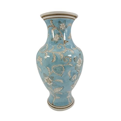 Product: Galt International Light Blue and White Flower & Heart Chinoiserie Ceramic Vase 14"- Hand Painted Antique Style Porcelain Flower Bottle Fishtail Porcelain Chinese Vase for Home Decor Centerpiece