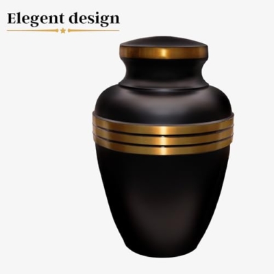Product: Mortuary Solutions Urns for Human Ashes Adult Male and Female - Decorative Burial Urn, Funeral Cremation Urns for Women and Men - Large Black and Gold Urn
