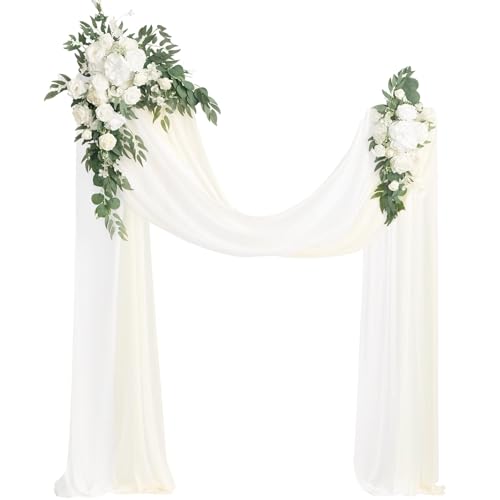Ling's Moment Artificial Wedding Arch Flowers Kit Pack of 4, 2pcs Hanging Silk Flowers Arrangement 2pcs Chiffon Drapes Ceremony Spring Fake Rose Arbor Backdrop White Sage Floral Party Outdoor Decor - Artificial Flower Arrangements Product: Ling's Moment Artificial Wedding Arch Flowers Kit Pack of 4, 2pcs Hanging Silk Flowers Arrangement 2pcs Chiffon Drapes Ceremony Spring Fake Rose Arbor Backdrop White Sage Floral Party Outdoor Decor