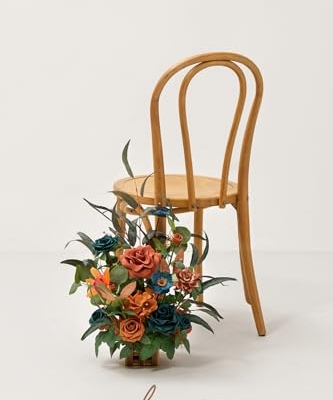 Silky Flower Store Tall Artificial Fall Wedding Aisle Flowers, Teal Burnt Orange Rose Centerpieces, 4pc Ceremony Reception Decor, 17.5in 10 10 Product: Ling's Moment 17.5" Tall Standing Artificial Flowers Arrangements 4pcs Fall Wedding Aisle Runner Chair Decorations Teal Burnt Orange Centerpieces Ceremony Reception Rose Floral Party Outdoor