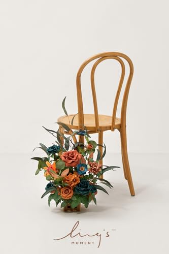 Silky Flower Store Tall Artificial Fall Wedding Aisle Flowers, Teal Burnt Orange Rose Centerpieces, 4pc Ceremony Reception Decor, 17.5in 1 1 Product: Ling's Moment 17.5" Tall Standing Artificial Flowers Arrangements 4pcs Fall Wedding Aisle Runner Chair Decorations Teal Burnt Orange Centerpieces Ceremony Reception Rose Floral Party Outdoor