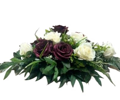 Product: EWGFDEMN Red and Ivory Rose Faux Flowers - Elegant Funeral Tribute & Grave Decorations