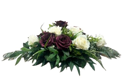 EWGFDEMN Red and Ivory Rose Faux Flowers - Elegant Funeral Tribute & Grave Decorations - Artificial Flower Arrangements Product: EWGFDEMN Red and Ivory Rose Faux Flowers - Elegant Funeral Tribute & Grave Decorations