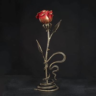 Product: Red Iron Rose with Metal Stand - 6th Aniiversary Flower for Her - Hand Forged Long-Lasting Home Decor Figurine