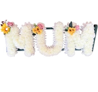 Product: shibaoli DIY Artificial Flower, Mum Artificial Flower Letter Tribute Grave Flowers, Pink and Yellow Spray for Grave Outdoor Lawn Yard Funeral Decorations Table Setting