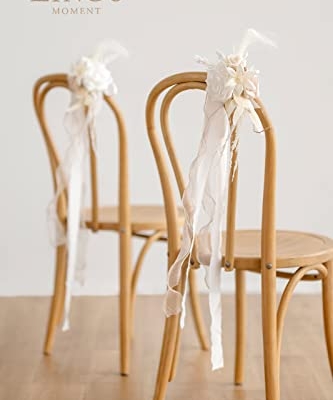 Product: Ling's Moment 8pcs Wedding Artificial Aisle Pew Flowers Chair Decorations Arrangements with Chiffon Ribbons Boho White Beige for Ceremony Chair Back Floral Decor Reception Church Party Outdoor