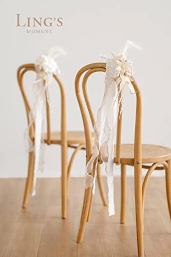 Product: Ling's Moment 8pcs Wedding Artificial Aisle Pew Flowers Chair Decorations Arrangements with Chiffon Ribbons Boho White Beige for Ceremony Chair Back Floral Decor Reception Church Party Outdoor