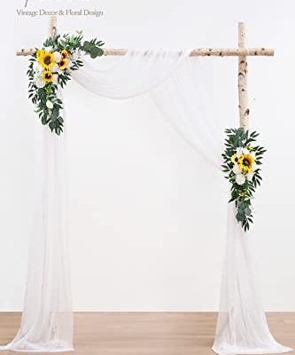 Product: Floroom Arch Flowers with Drapes Kit (Pack of 4) - 2pcs Artificial Sunflower Floral Swag Arrangement with 2pcs Draping Fabric for Wedding Ceremony Arbor and Reception Backdrop Decoration