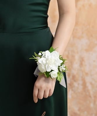 Product: Ling's Moment 6pcs Wedding Wrist Corsage Artificial Flowers, Girl/Mother Homecoming Prom Corsages Wristlet Décor, etc. White Lily Valley