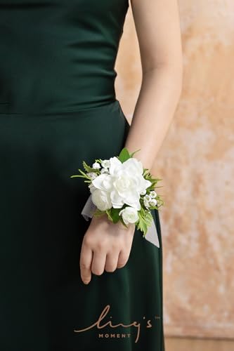 Product: Ling's Moment 6pcs Wedding Wrist Corsage Artificial Flowers, Girl/Mother Homecoming Prom Corsages Wristlet Décor, etc. White Lily Valley