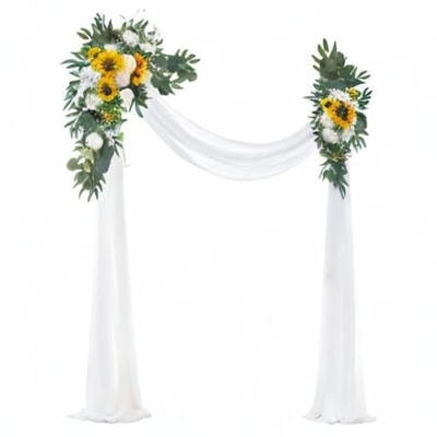 Product: Floroom Arch Flowers with Drapes Kit (Pack of 4) - 2pcs Artificial Sunflower Floral Swag Arrangement with 2pcs Draping Fabric for Wedding Ceremony Arbor and Reception Backdrop Decoration