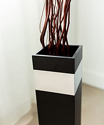 Silky Flower Store Black Silver Accent Tall Rectangle Floor Vase, Green Floral Crafts, Decorative Modern Statement Vase 27-inch 15 15 Product: Green Floral Crafts Rectangle Tall Floor Vase 27-inch - Handcrafted for Home Decor, Dried Flower Branches. Artificial Floral Arrangements - Ideal for Living Room Decoration - Black with Silver Accent