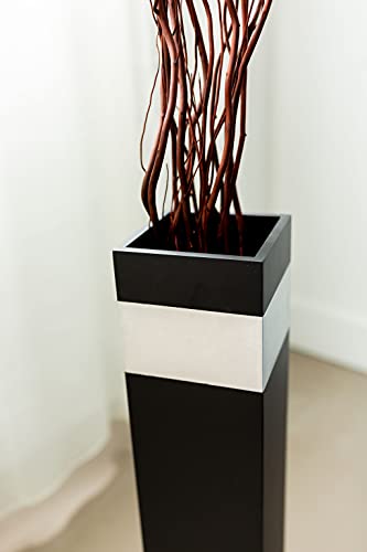 Silky Flower Store Black Silver Accent Tall Rectangle Floor Vase, Green Floral Crafts, Decorative Modern Statement Vase 27-inch 6 6 Product: Green Floral Crafts Rectangle Tall Floor Vase 27-inch - Handcrafted for Home Decor, Dried Flower Branches. Artificial Floral Arrangements - Ideal for Living Room Decoration - Black with Silver Accent