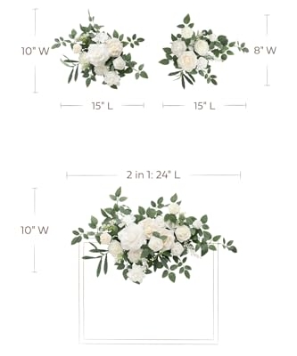 Silky Flower Store Artificial Wedding Floral Swag, White Faux Flower Garland, Welcome Sign Decor, 24x10in 8 8 Product: Ling's Moment 2pcs White Wedding Artificial Floral Swag Welcome Sign Flowers Backdrop Garland Green for Ceremony Reception Door Wall Easel Home Decoration Entryway Faux Outdoor Board Table Decor