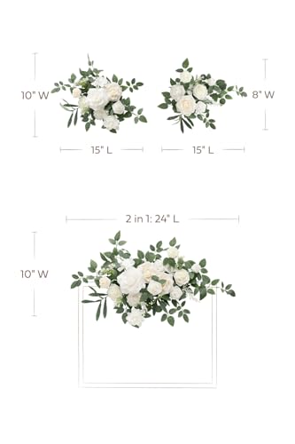 Silky Flower Store Artificial Wedding Floral Swag, White Faux Flower Garland, Welcome Sign Decor, 24x10in 1 1 Product: Ling's Moment 2pcs White Wedding Artificial Floral Swag Welcome Sign Flowers Backdrop Garland Green for Ceremony Reception Door Wall Easel Home Decoration Entryway Faux Outdoor Board Table Decor