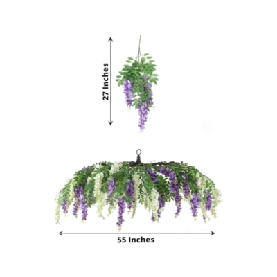 Silky Flower Store Artificial Silk Wisteria Vine Hanging Garland, Cream Purple Faux Floral Chandelier, 55cm 11 11 Product: Efavormart Cream Purple Artificial Silk Wisteria Vine Round Hanging Canopy, Draping Garland Flower Chandelier with Interchangeable Branches 55"