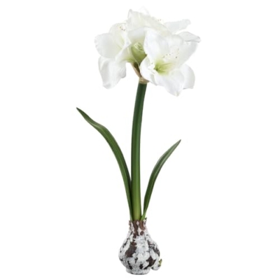 Product: SilksAreForever 22" Standing Artificial Amaryllis Flower Stem with Snowed Bulb -White (Pack of 4)