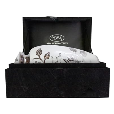 Product: Large Pearl White Funeral Cremation Urn for Human Ashes with Personalization and Velvet Box