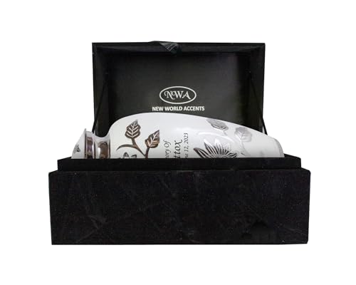 Product: Large Pearl White Funeral Cremation Urn for Human Ashes with Personalization and Velvet Box