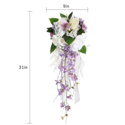 Silky Flower Store Bridal Bouquet Purple White Silk Wedding Flowers, Artificial Wedding Bouquet, Ivory Roses, 9 Inch 10 10 Product: INSUNSIX Bridal Bouquet,9 Inch Wedding Bouquets Purple and White Fake Wedding Silk Flowers for Ceremony Anniversary Brides Shower(Purple)