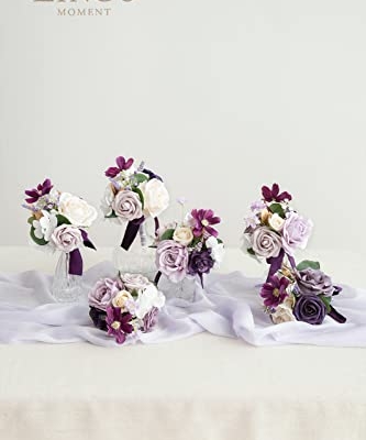 Product: Ling's Moment Lilac Wedding Flowers Mini Bridesmaid Bouquets Set of 6 Light Purple Pre-Made Small Floral Lavender Rose Wedding Centerpieces - Lilac & Gold