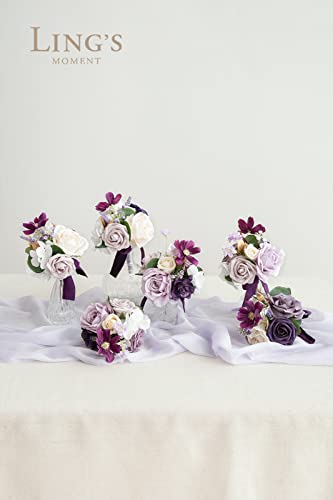 Product: Ling's Moment Lilac Wedding Flowers Mini Bridesmaid Bouquets Set of 6 Light Purple Pre-Made Small Floral Lavender Rose Wedding Centerpieces - Lilac & Gold