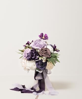 Silky Flower Store Purple Bridal Bouquet, Lilac Silk Wedding Bouquet, Artificial Bridesmaid Bouquet, Premade Wedding Flowers 9 Inch 6 6 Product: Ling's Moment Purple Bridal Bouquet for Bride, Lilac Wedding Bouquets for Bride Maid of Honor Bridesmaid, 9 Inch Silk Round Artificial Wedding Flowers Bouquets, Small Bridesmaid Bouquet