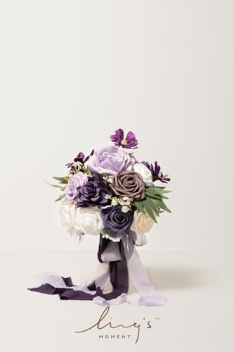 Silky Flower Store Purple Bridal Bouquet, Lilac Silk Wedding Bouquet, Artificial Bridesmaid Bouquet, Premade Wedding Flowers 9 Inch 1 1 Product: Ling's Moment Purple Bridal Bouquet for Bride, Lilac Wedding Bouquets for Bride Maid of Honor Bridesmaid, 9 Inch Silk Round Artificial Wedding Flowers Bouquets, Small Bridesmaid Bouquet