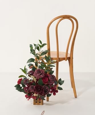 Silky Flower Store Bordeaux Red Artificial Wedding Flower Arrangements, 4 Piece Ceremony Aisle Decor, Tall Standing Faux Florals 17.5in 11 11 Product: Ling's Moment 17.5" Tall Standing Artificial Flowers Arrangements 4pcs Fall Wedding Aisle Runner Chair Decorations Bordeaux Red Centerpieces for Ceremony Reception Rose Floral Party Outdoor