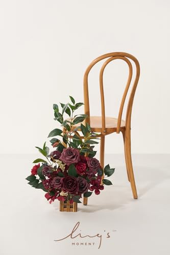 Silky Flower Store Bordeaux Red Artificial Wedding Flower Arrangements, 4 Piece Ceremony Aisle Decor, Tall Standing Faux Florals 17.5in 4 4 Product: Ling's Moment 17.5" Tall Standing Artificial Flowers Arrangements 4pcs Fall Wedding Aisle Runner Chair Decorations Bordeaux Red Centerpieces for Ceremony Reception Rose Floral Party Outdoor