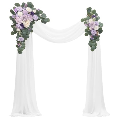 Product: Floroom Arch Flowers with Drapes Kit (Pack of 4) - 2pcs Artificial Lilac Lavender Purple Floral Swag Arrangement with 2pcs Draping Fabric for Wedding Ceremony Arbor and Reception Backdrop Decoration