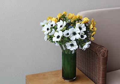 Silky Flower Store Artificial White Anemone Faux Stems, 6 Pack Artificial Flowers, UV Resistant Decorative Floral Stems 57cm 13 13 Product: Artificial Plants & Flowers 22.4" Anemone Faux Stems Blossom Tall Plant Outdoor Floral Arrangement Rustic Decoration Crafts Home Decor Holiday Wedding Parties 6Packs(Anemone White Flowers)