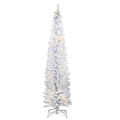 Product: National Tree Company Pre-Lit Artificial Christmas Tree, White Tinsel, White Lights, Includes Stand, 7 feet