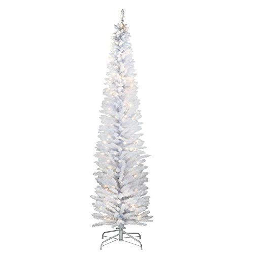 Product: National Tree Company Pre-Lit Artificial Christmas Tree, White Tinsel, White Lights, Includes Stand, 7 feet